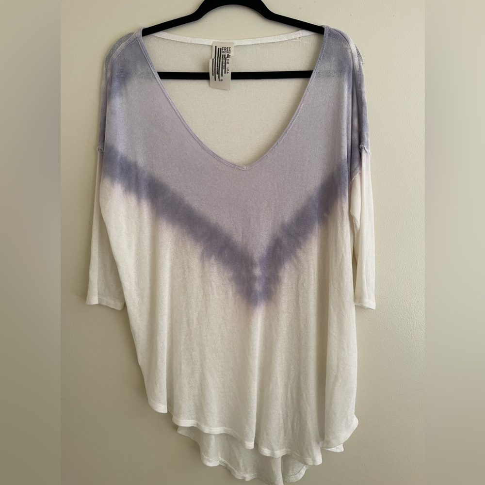 Free People Womens Purple Ombre V Neck Pullover Elbow Sleeve Stretch Knit small